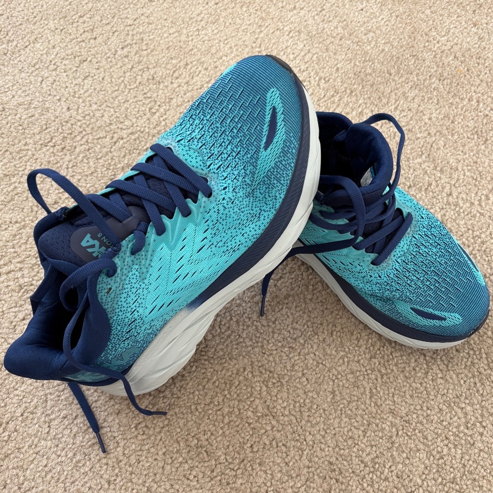HOKA ONE ONE Mens Clifton 8 Textile Bellwether Blue Scuba Blue 7 NWOT